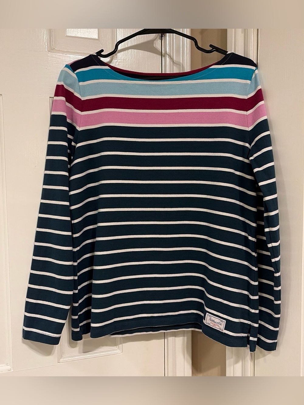 Talbots Authentic BoatNeck Long Sleeve Tee Multi Stripe 100% Cotton Size M